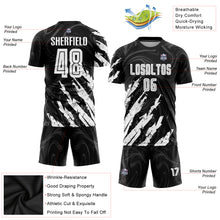 Laden Sie das Bild in den Galerie-Viewer, Custom Black White Sublimation Soccer Uniform Jersey
