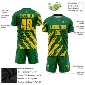 Custom Kelly Green Gold Sublimation Soccer Uniform Jersey