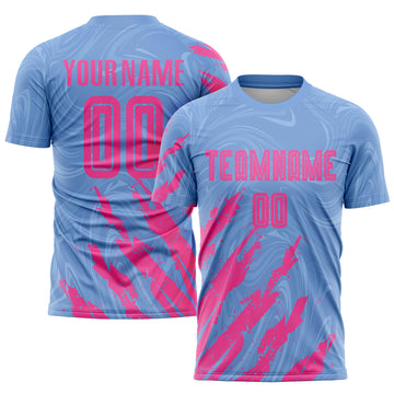 Custom Light Blue Pink Sublimation Soccer Uniform Jersey