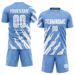 Custom Light Blue White Sublimation Soccer Uniform Jersey