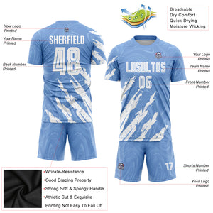 Custom Light Blue White Sublimation Soccer Uniform Jersey