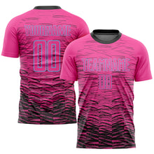 Laden Sie das Bild in den Galerie-Viewer, Custom Pink Black-Light Blue Sublimation Soccer Uniform Jersey
