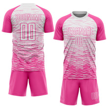 Laden Sie das Bild in den Galerie-Viewer, Custom Pink White Sublimation Soccer Uniform Jersey
