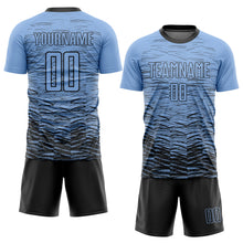 Load image into Gallery viewer, Custom Light Blue Black Sublimation Soccer Uniform Jersey
