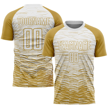 Custom Old Gold White Sublimation Soccer Uniform Jersey