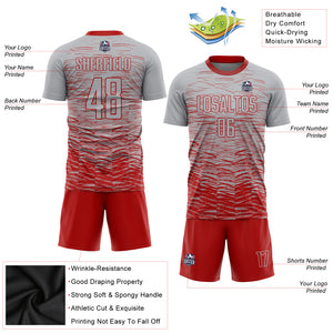 Custom Gray Red Sublimation Soccer Uniform Jersey