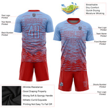 Laden Sie das Bild in den Galerie-Viewer, Custom Light Blue Red Sublimation Soccer Uniform Jersey
