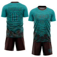 Laden Sie das Bild in den Galerie-Viewer, Custom Teal Brown Sublimation Soccer Uniform Jersey
