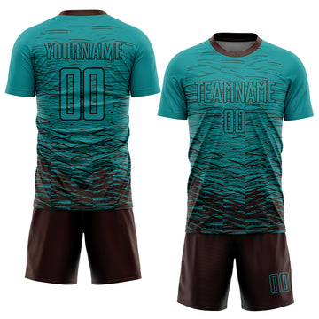 Custom Teal Brown Sublimation Soccer Uniform Jersey