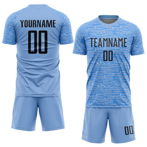 Custom Light Blue Black Sublimation Soccer Uniform Jersey