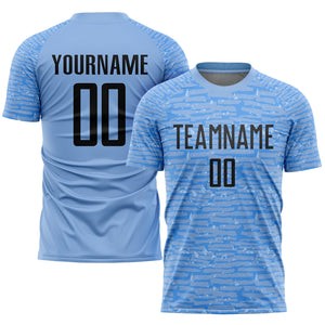 Custom Light Blue Black Sublimation Soccer Uniform Jersey