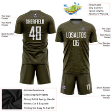Load image into Gallery viewer, Custom Olive White Sublimation Salute To Service Soccer Uniform Jersey
