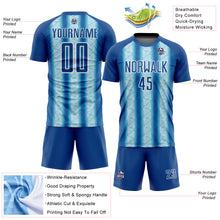 Laden Sie das Bild in den Galerie-Viewer, Custom Blue Light Blue-White Ethnic Stripes Sublimation Soccer Uniform Jersey
