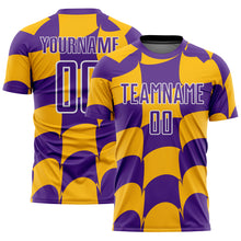 Laden Sie das Bild in den Galerie-Viewer, Custom Purple Gold-White Plaid Sublimation Soccer Uniform Jersey
