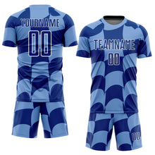 Load image into Gallery viewer, Custom Light Blue Royal-White Plaid Sublimation Soccer Uniform Jersey
