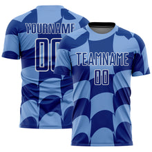 Laden Sie das Bild in den Galerie-Viewer, Custom Light Blue Royal-White Plaid Sublimation Soccer Uniform Jersey
