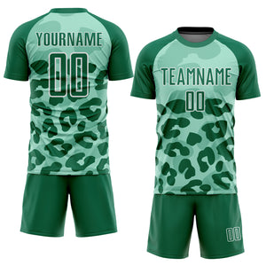 Custom Pea Green Kelly Green-White Animal Print Sublimation Soccer Uniform Jersey
