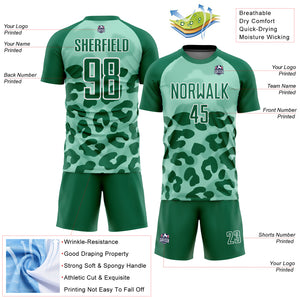 Custom Pea Green Kelly Green-White Animal Print Sublimation Soccer Uniform Jersey