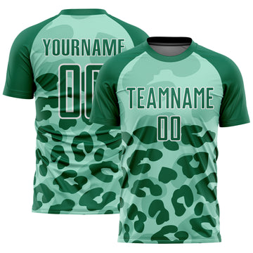 Custom Pea Green Kelly Green-White Animal Print Sublimation Soccer Uniform Jersey