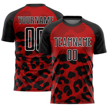 Laden Sie das Bild in den Galerie-Viewer, Custom Red Black-White Animal Print Sublimation Soccer Uniform Jersey
