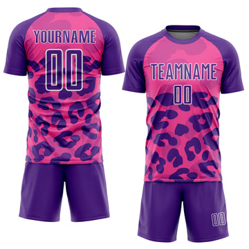Custom Pink Purple-White Animal Print Sublimation Soccer Uniform Jersey