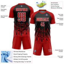 Laden Sie das Bild in den Galerie-Viewer, Custom Red Black-White Abstract Fluid Wave Sublimation Soccer Uniform Jersey
