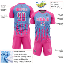 Laden Sie das Bild in den Galerie-Viewer, Custom Pink Light Blue-White Abstract Fluid Wave Sublimation Soccer Uniform Jersey
