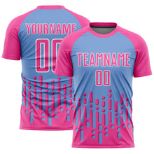 Laden Sie das Bild in den Galerie-Viewer, Custom Pink Light Blue-White Abstract Fluid Wave Sublimation Soccer Uniform Jersey
