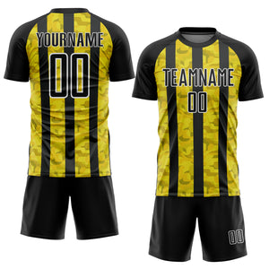 Custom Black Yellow-White Sublimation Soccer Uniform Jersey