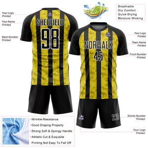 Custom Black Yellow-White Sublimation Soccer Uniform Jersey