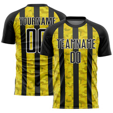 Laden Sie das Bild in den Galerie-Viewer, Custom Black Yellow-White Sublimation Soccer Uniform Jersey
