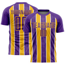 Laden Sie das Bild in den Galerie-Viewer, Custom Purple Gold-White Stripes Sublimation Soccer Uniform Jersey
