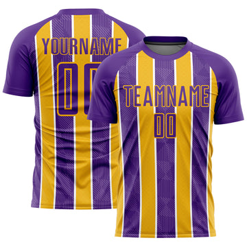 Custom Purple Gold-White Stripes Sublimation Soccer Uniform Jersey