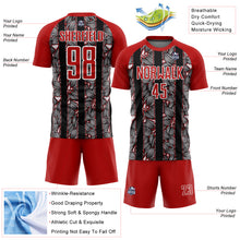 Laden Sie das Bild in den Galerie-Viewer, Custom Red Black-White Flowers Sublimation Soccer Uniform Jersey
