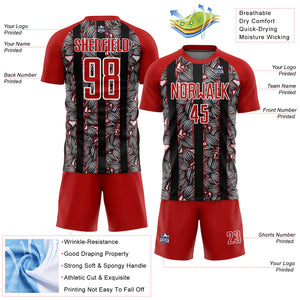 Custom Red Black-White Flowers Sublimation Soccer Uniform Jersey