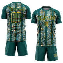 Load image into Gallery viewer, Custom Midnight Green Gold Flowers Sublimation Soccer Uniform Jersey
