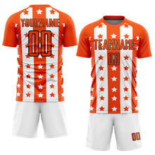 Load image into Gallery viewer, Custom Orange Black-White Stars And Stripes Sublimation Soccer Uniform Jersey
