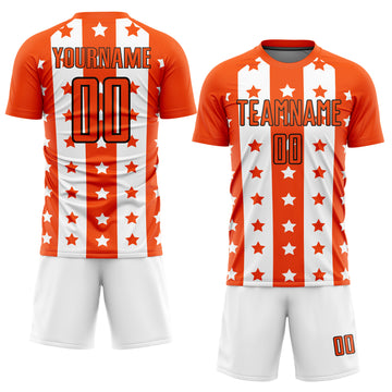 Custom Orange Black-White Stars And Stripes Sublimation Soccer Uniform Jersey