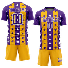 Laden Sie das Bild in den Galerie-Viewer, Custom Purple Gold-White Stars And Stripes Sublimation Soccer Uniform Jersey
