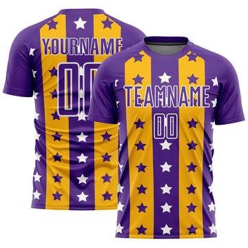 Custom Purple Gold-White Stars And Stripes Sublimation Soccer Uniform Jersey