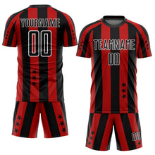 Load image into Gallery viewer, Custom Red Black-White Stars And Squares Sublimation Soccer Uniform Jersey
