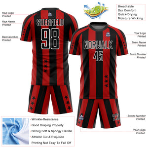 Custom Red Black-White Stars And Squares Sublimation Soccer Uniform Jersey