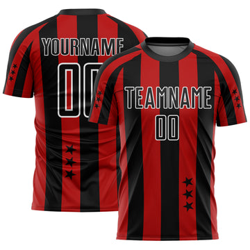 Custom Red Black-White Stars And Squares Sublimation Soccer Uniform Jersey