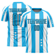 Load image into Gallery viewer, Custom White Sky Blue-Black Stars And Squares Sublimation Soccer Uniform Jersey
