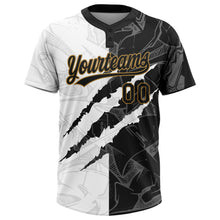 Load image into Gallery viewer, Custom Graffiti Pattern Black-Old Gold 3D Two-Button Unisex Softball Jersey
