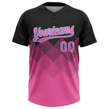 Laden Sie das Bild in den Galerie-Viewer, Custom Black Pink-Light Blue 3D Pattern Two-Button Unisex Softball Jersey
