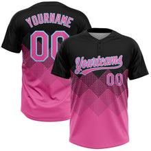Laden Sie das Bild in den Galerie-Viewer, Custom Black Pink-Light Blue 3D Pattern Gradient Square Shapes Two-Button Unisex Softball Jersey
