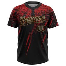 Load image into Gallery viewer, Custom Black Black Red-Old Gold 3D Pattern Two-Button Unisex Softball Jersey
