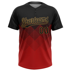 Custom Red Black-Old Gold 3D Pattern Two-Button Unisex Softball Jersey