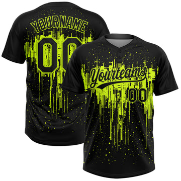 Custom Black Black-Neon Green 3D Pattern Two-Button Unisex Softball Jersey